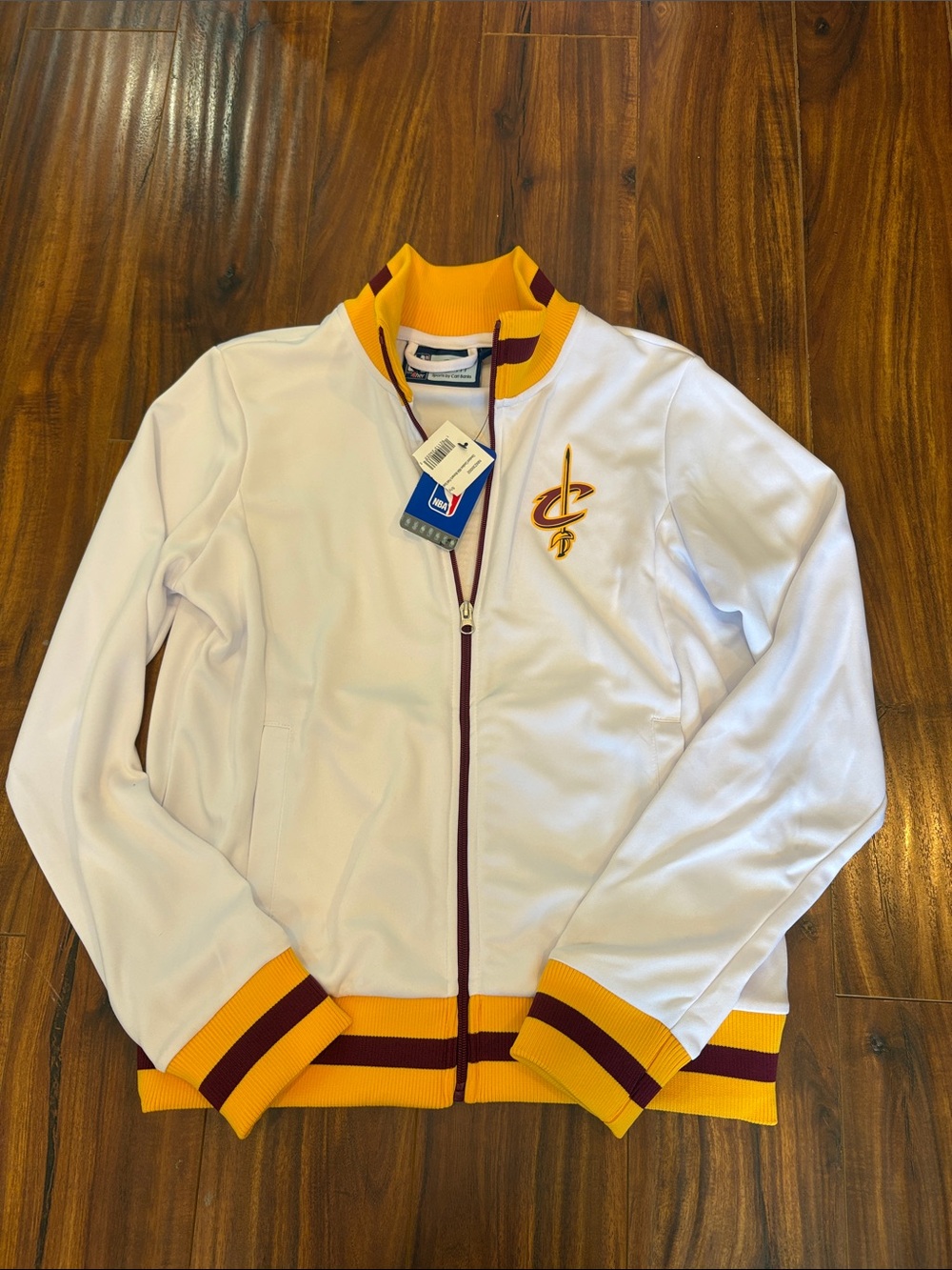 NBA White Bomber Jacket with Maroon & Gold Trim
